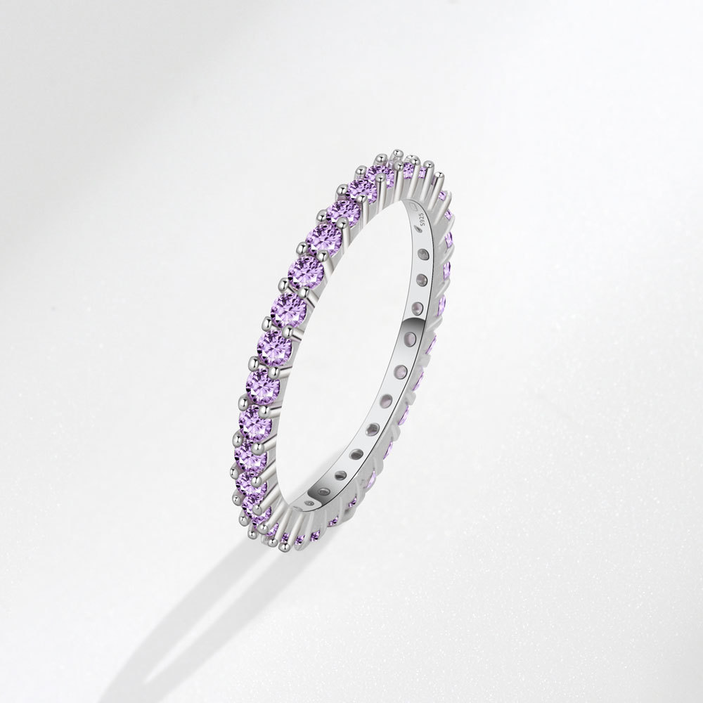 Choucong Ins Elegant Top Sell Luxury Jewelry 925 Sterling Silver Round Cut Amethyst CZ Diamond Party Women Wedding Eternity Stack Band Ring For Lover 