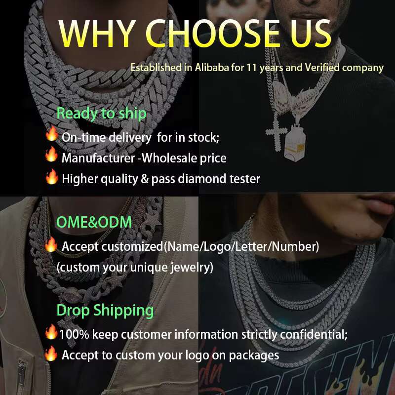 Heavy Solid Silver 20mm Wide GRA Baguettes Cut Moissanite Diamond Cuban Link Chain for Mens Rapper Hip Hop Necklace