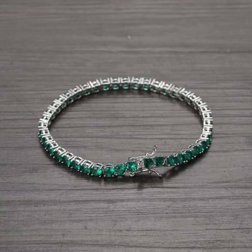3mm--5mm Wide 925 Silver Gold Plated With Emerald Green CZ Gemstone Tennis Necklace/bracelet Chain