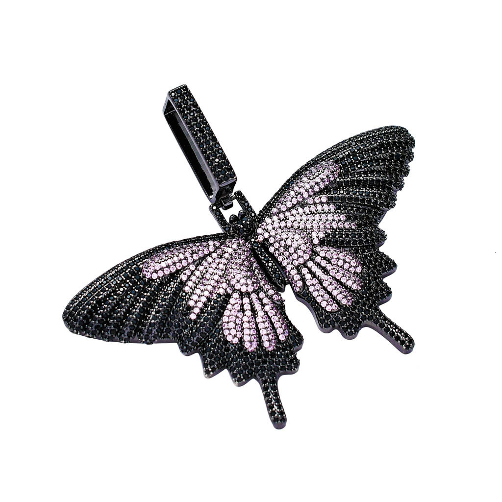 Luxury Moissanite Bling Iced Out Hip Hop Butterfly Pendant Colorful Diamond Studded Personalized Trendy Versatile Necklace Pass the diamond tester