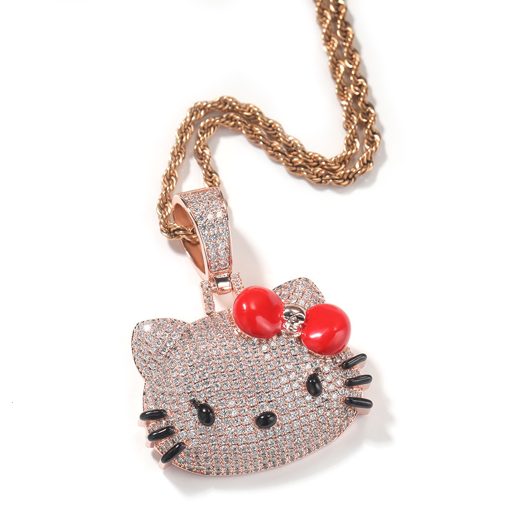 Moissanite Jewelry Cute Cartoon Cat Iced Out Pendant Gold Hip Hop Style Trendy Women's Labubu Choker Necklace Pass the diamond tester