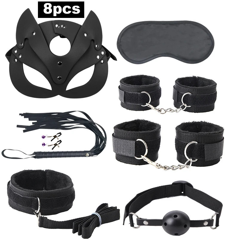 TleMeny Exotic Sex Products For Adults Games Bed Bondage Set BDSM Kits Handcuffs Collar Whip Gag Face Mask Women Couples Sex Toy 250624