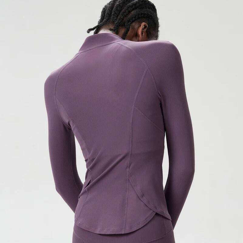 Women Outdoor Running Jacket Solid Color Long Sleeve Gym Coat Slim Fit Sports Zipper Top Female Workout Clothes Sportswear