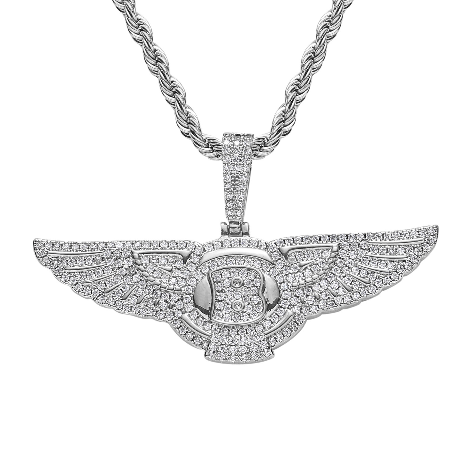 Hip Hop Car Logo Wings Pendant Iced Out Moissanite Necklace Trendy Streetwear Accessory Pass the diamond tester
