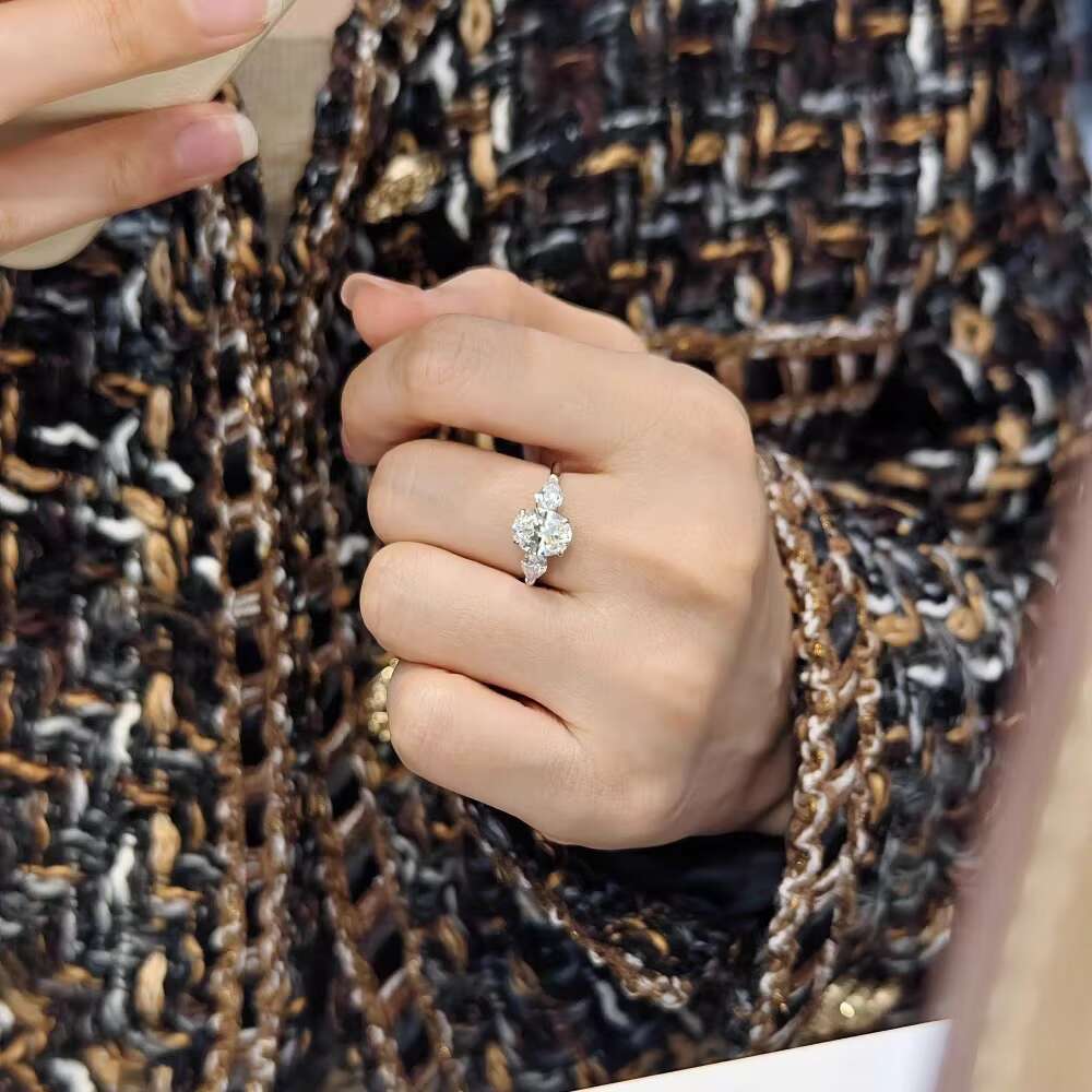 Gra Certified Real 2CT Big Moissanite Diamond Ring for Women Double Heart Zircon 925 Sterling Silver Engagement Luxury Jewelry