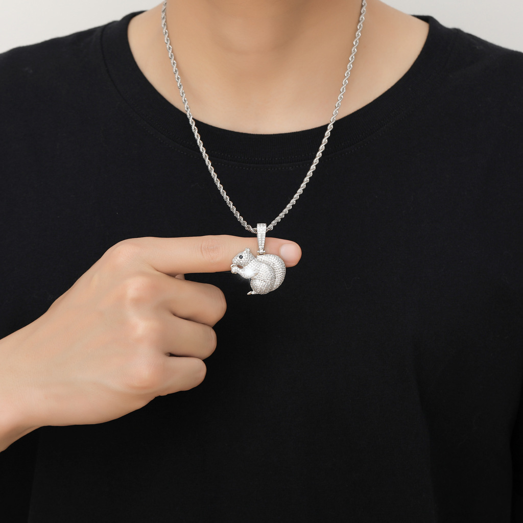 Luxury Moissanite Cute Squirrel Iced Out Bling Hip Hop Unisex Trendy Versatile Labubu Accessory Pass the diamond tester