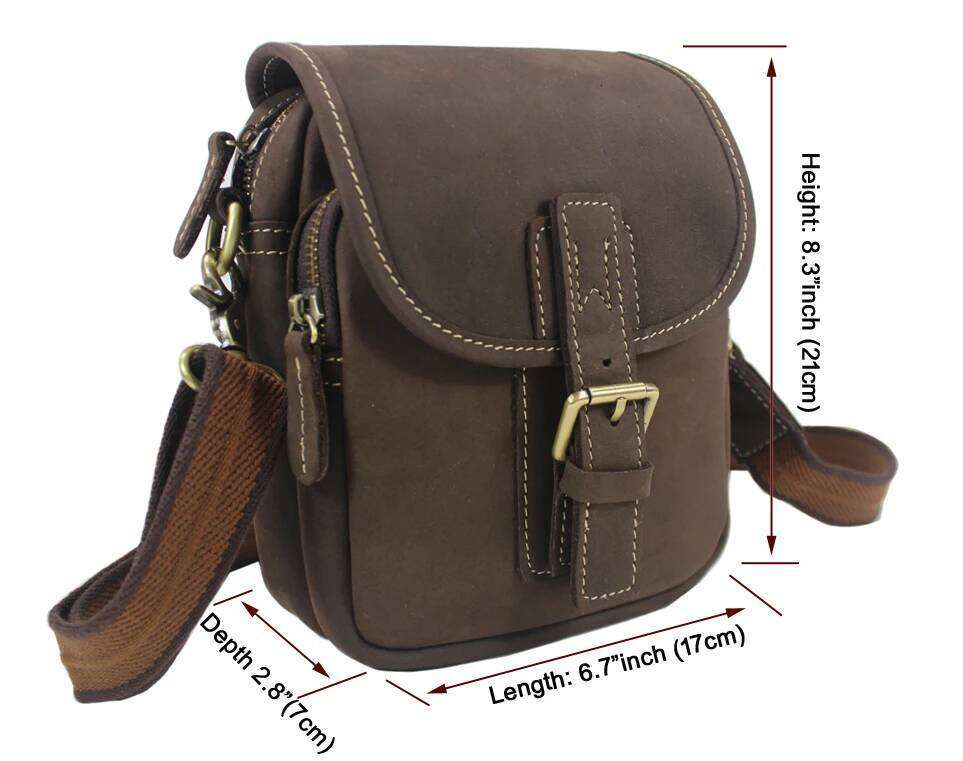 Vintage Crazy Horse Men's Messenger Genuine Leather Shoulder Bag For Man Crossbody Small Sling Casual Bag Brown