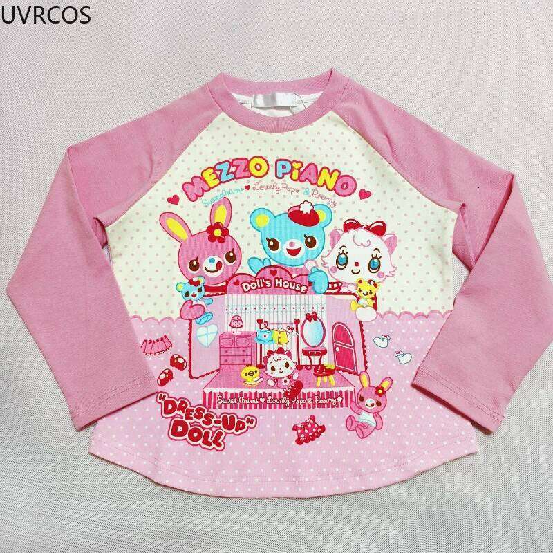 Sweet Lolita Crop Top Cartoon Bunny Bear Print Haruku Contrast Color T-Shirts Japanese Fashion Women Y2k Aesthetic Casual Tees