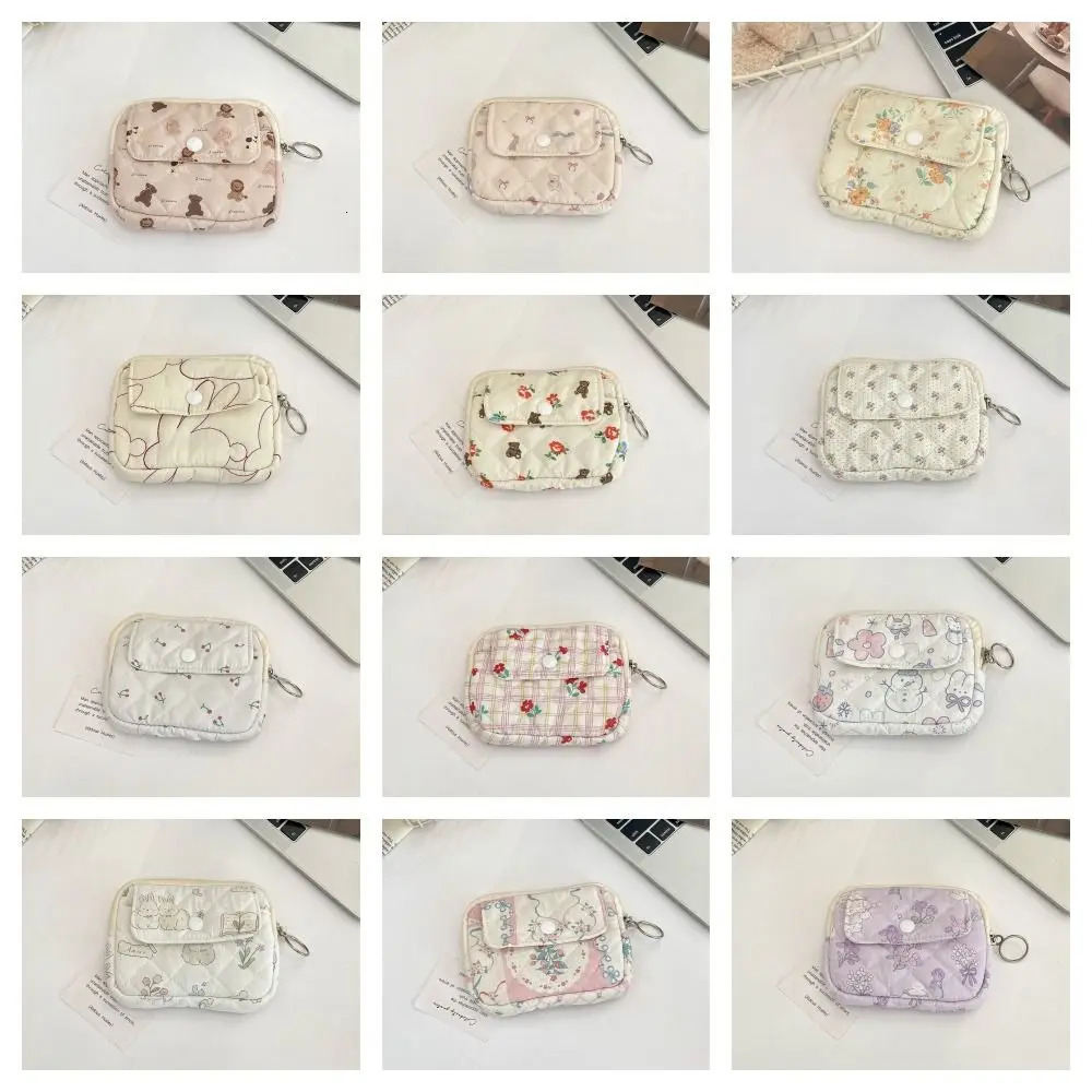 Kawaii Floral Coin Purse Korean Style Cartoon Printing Small Makeup Lipstick Bag Multifuctional Jewelry Packing Bag R250624