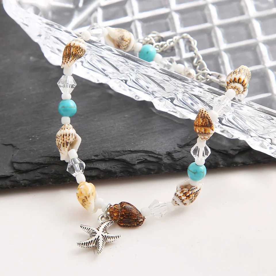 Summer Beach Women Anklets Bohemian Shell Starfish Tortoise Ankle Bracelet on Leg Girls Barefoot Handcraft Chain Jewelry Gifts U250624