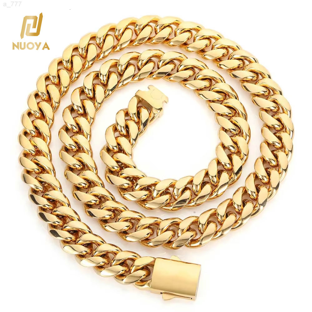 NUOYA Custom Miami Cuban Link Chain Stainless Steel Hip Hop Jewelry 14K/18K Gold Plated Cuban Chain Mens Necklace