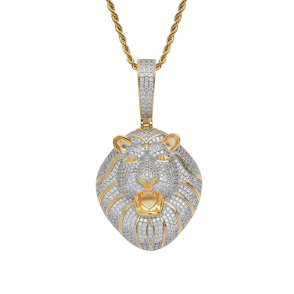 Luxury Moissanite Bling Iced Out Lion Head Pendant Diamond Studded Hip Hop Swag Trendy Necklace Accessory Pass the diamond tester