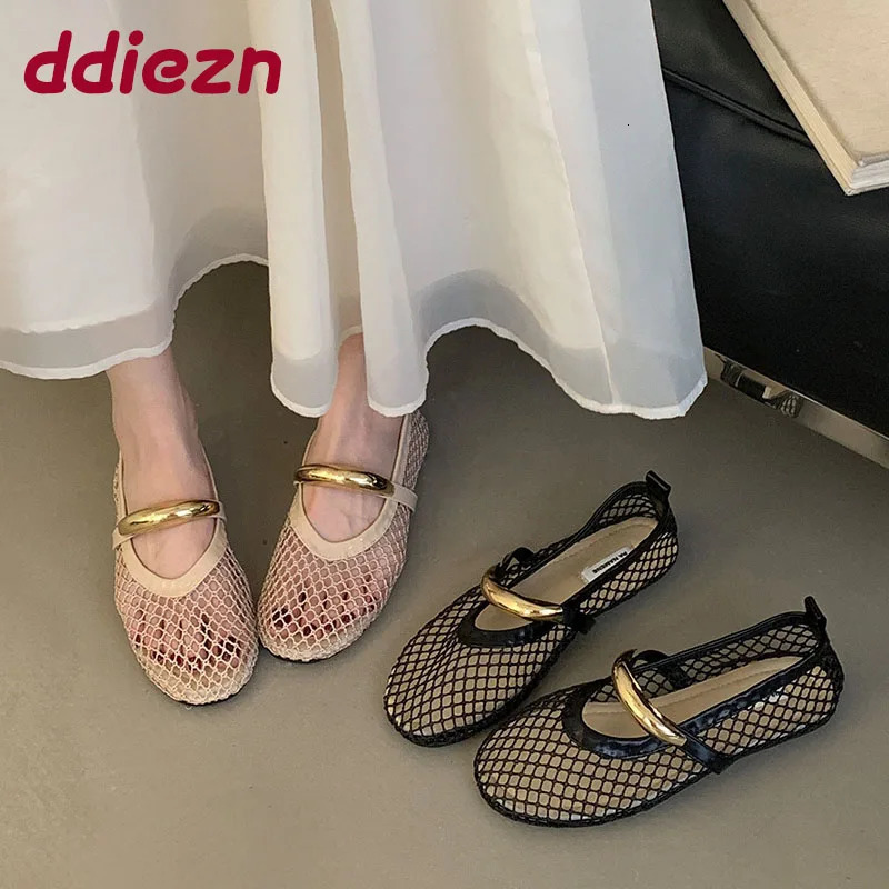 In Summer Spring Female Shallow Ladies Flats Mary Janes Shoes Round Toe Fashion Metal Women Slip On Footwear 250624