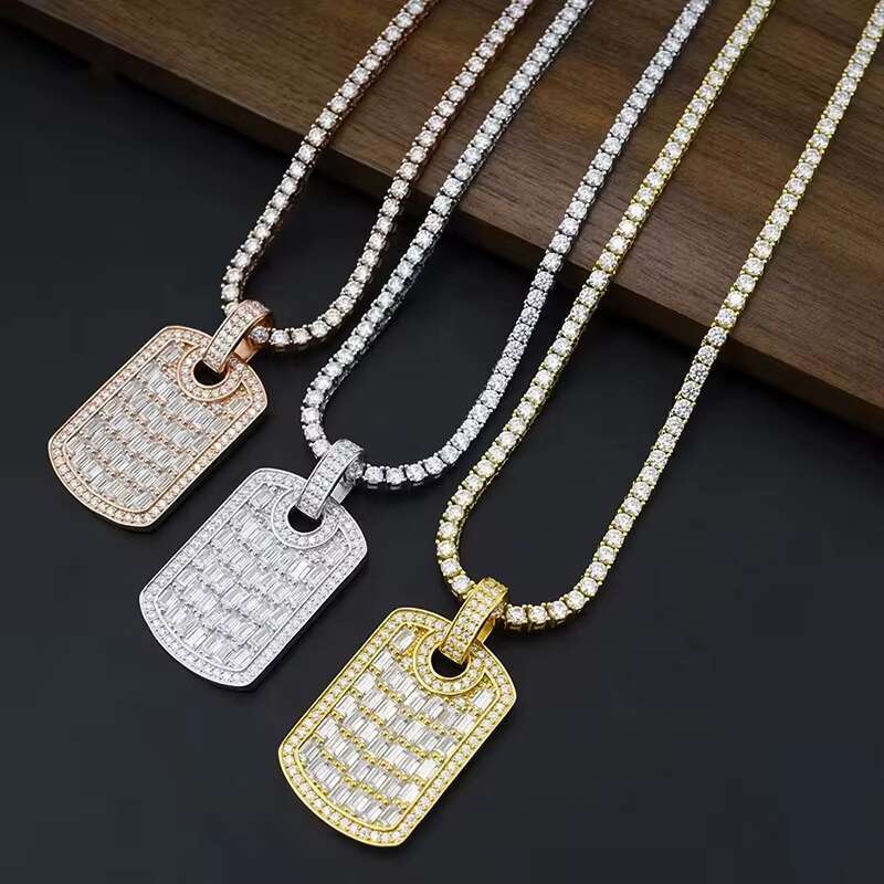 New Hip Hop Jewelry Pass Diamond Tester 925 Silver Iced Out Emerald Cut Moissanite Dog Tags Pendant for Men Women Chain Party