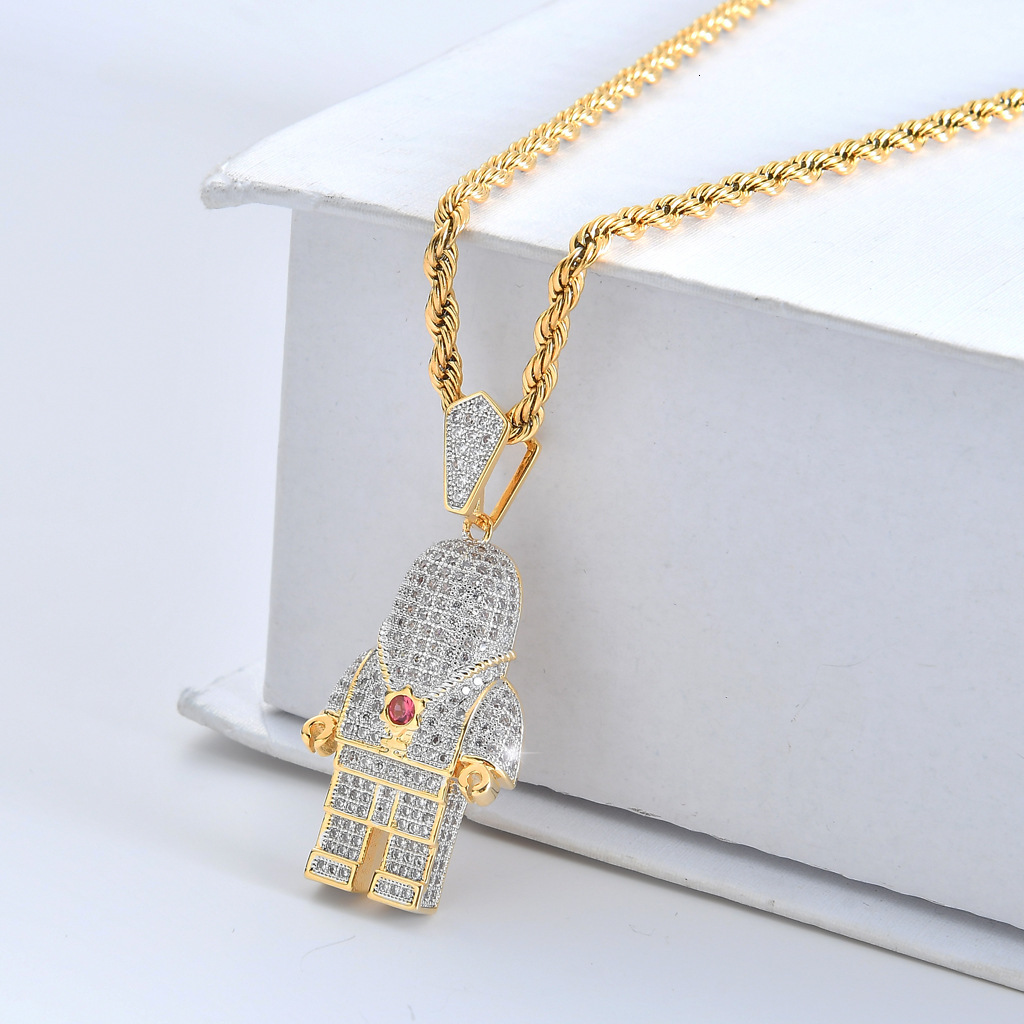 Luxury Moissanite Bling Iced Out Cute Astronaut Spaceman Pendant Diamond Studded Hip Hop Drip Trendy Necklace Pass the diamond tester