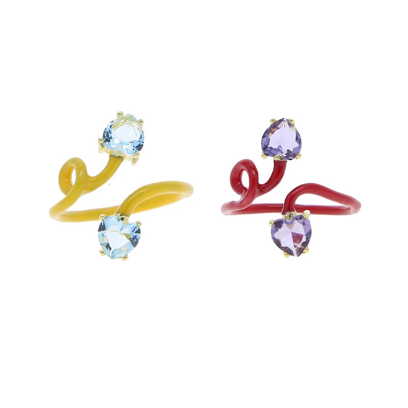 Rainbow Enamel Adjust Rings for Women Bezel Mulitishape Water Drop Marquise Heart Cubic Zirconia Fashion Jewelry for Party 250624