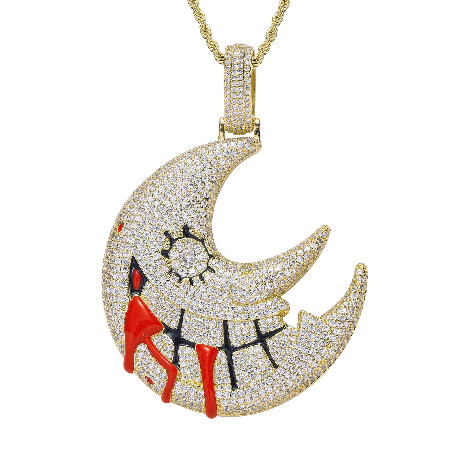 Luxury Moissanite Moon Pendant Diamond Studded Funny Hip Hop Trendy Personalized Necklace Jewelry Pass the diamond tester