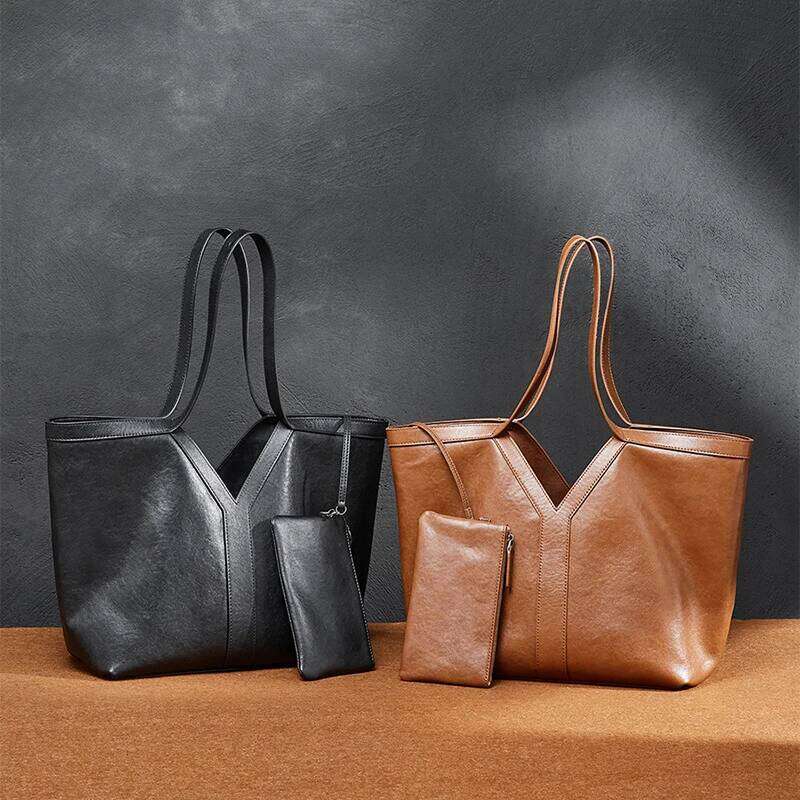 Y Genuine Leather Tote Bag New Lady Large Capacity Brand Designer Black Cowhide Shoulder Travel High-End Underarm Handbag