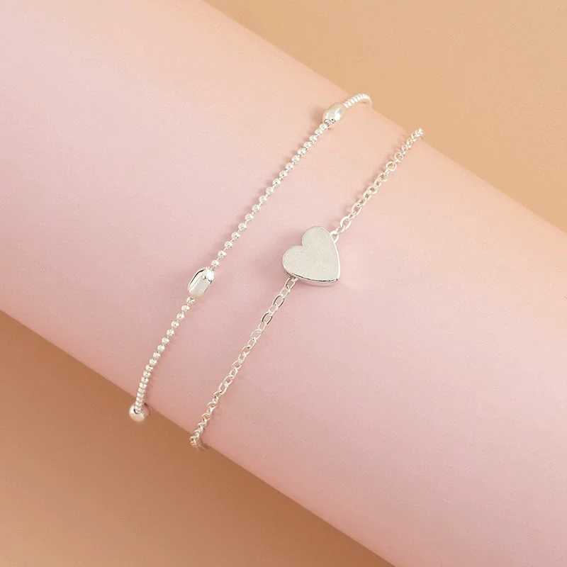 Bohemian Summer Beach Layered Heart with Beads Anklet For Women Vintage Anklets On Foot Ankle Bracelets Girls Leg Chain V250624