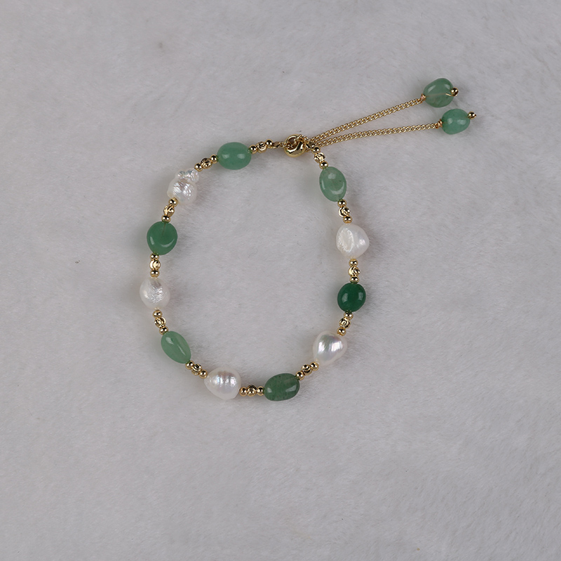 Natural Freshwater Pearl with Jade Bracelet - Clear Green Jade & Pure Natural Pearls, Adjustable Size