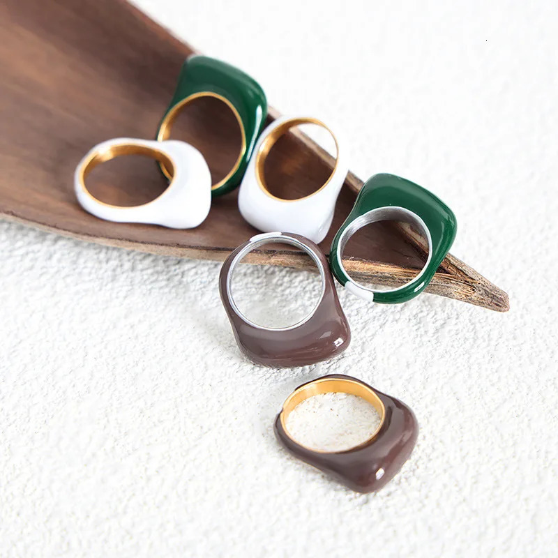Multi Color Enamel Stainless Steel Rings For Women Gold Plated Waterproof Womens Aesthetic Ring Girls Rings Woman Jewelry Gifts 250624
