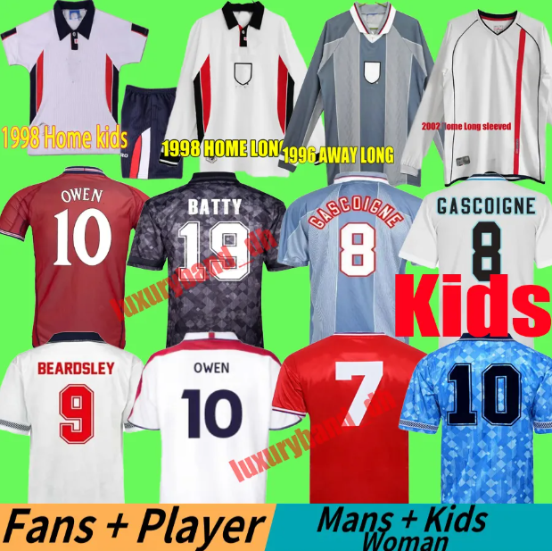 1982 1998 SHEARER Retro Kids Soccer Jerseys SHERINGHAM OWEN SOUTHGATE SHEARER Home grey Short Sleeve Vintage England Football Jersey shirts