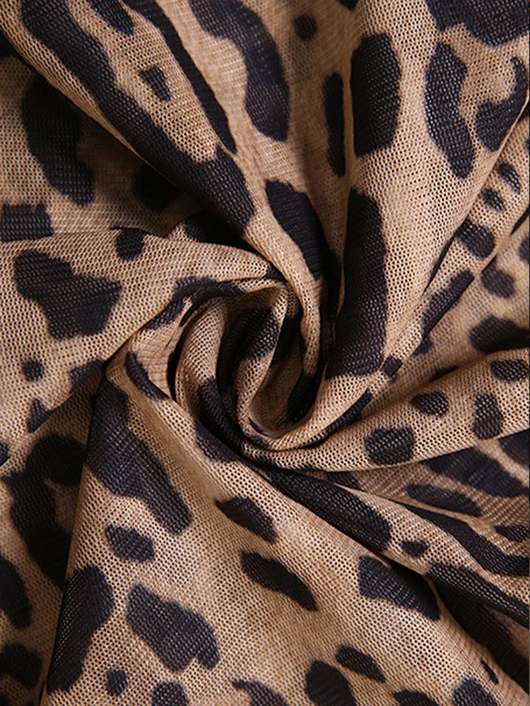 Leopard print pleated long skirt for womens evening party sexy and fashionable Vneck elegant dress Y2k clothing 250616