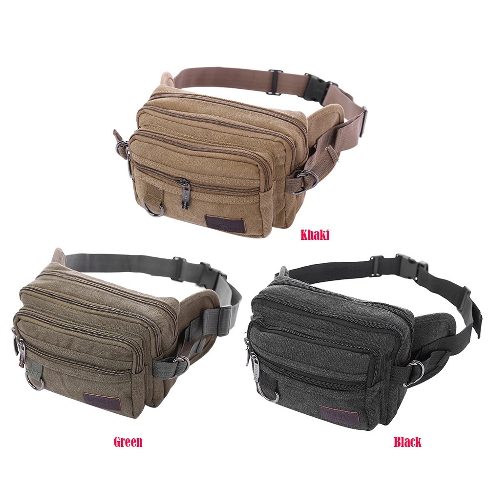 Men Travel Zipper Multi Pocket Belt Fanny Pack Vintage Canvas Large Waist Bag 250624