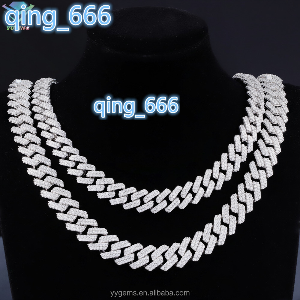 RTS Hot Selling Pass Diamond Tester 925 Silver 13mm 15mm Two Rows Iced Out Hip Hop VVS Moissanite Diamond Cuban Link Chain