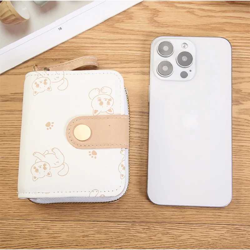 Japanese Cute Kitten Ladies Short Wallets Student Card Holder Bag with Zipper Coin Purse Pink Girls Mey Clip Bifold WalletXJ250624