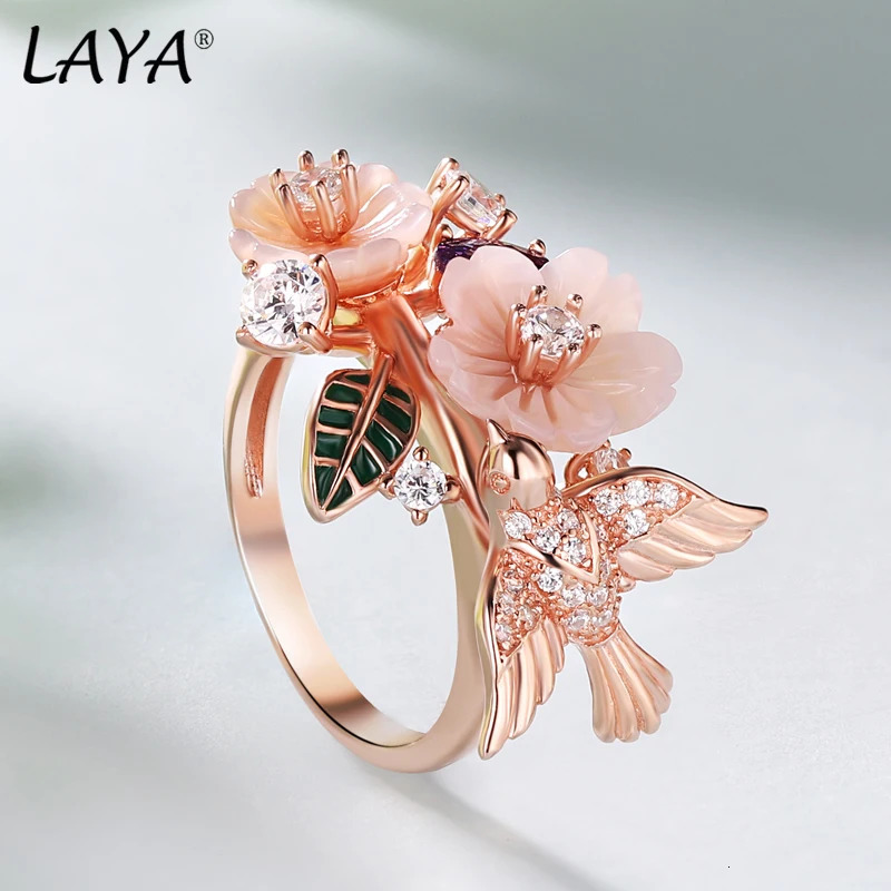 Laya 925 Sterling Silver Summer Style Jewelry High Quality Zircon Natural Shell Flower Leaf Enamel Ring For Women 250624