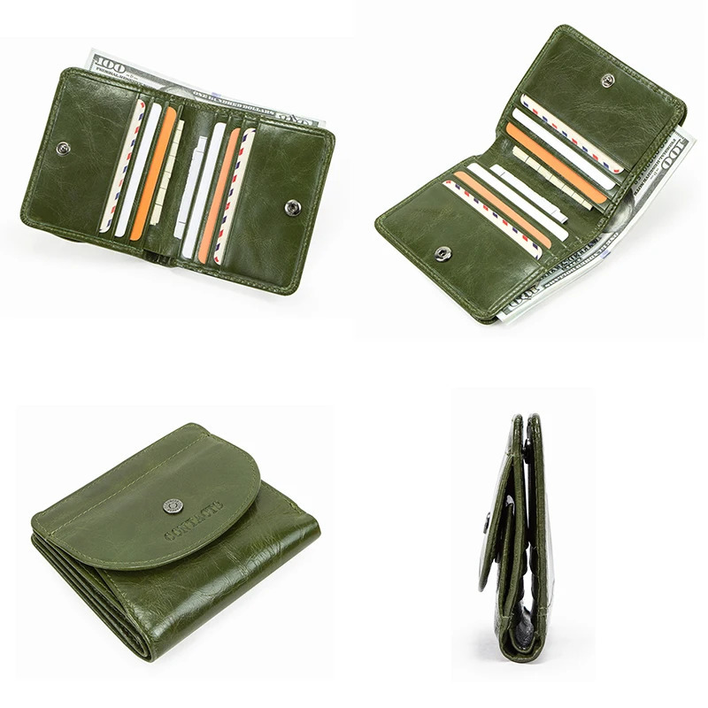 Contacts 100% Genuine Leather Wallet Green Women Small Coin Purse Mini Card Holder Wallets Mini Money Bag for Ladies Carteras 250623