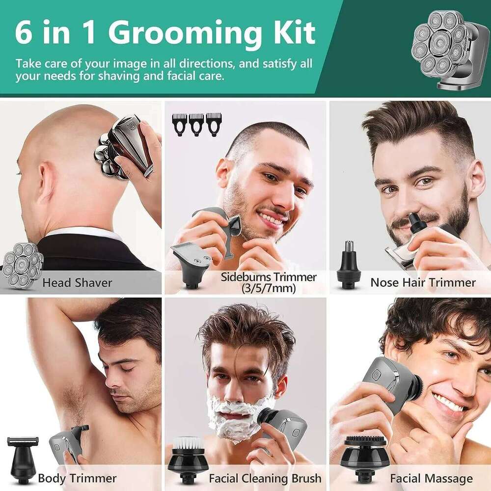 9D Super Electric Shaver 6 In 1 Grooming Kit Waterproof LED Display Wet/Dry Mens Rechargeable Hair Trimmer Razor