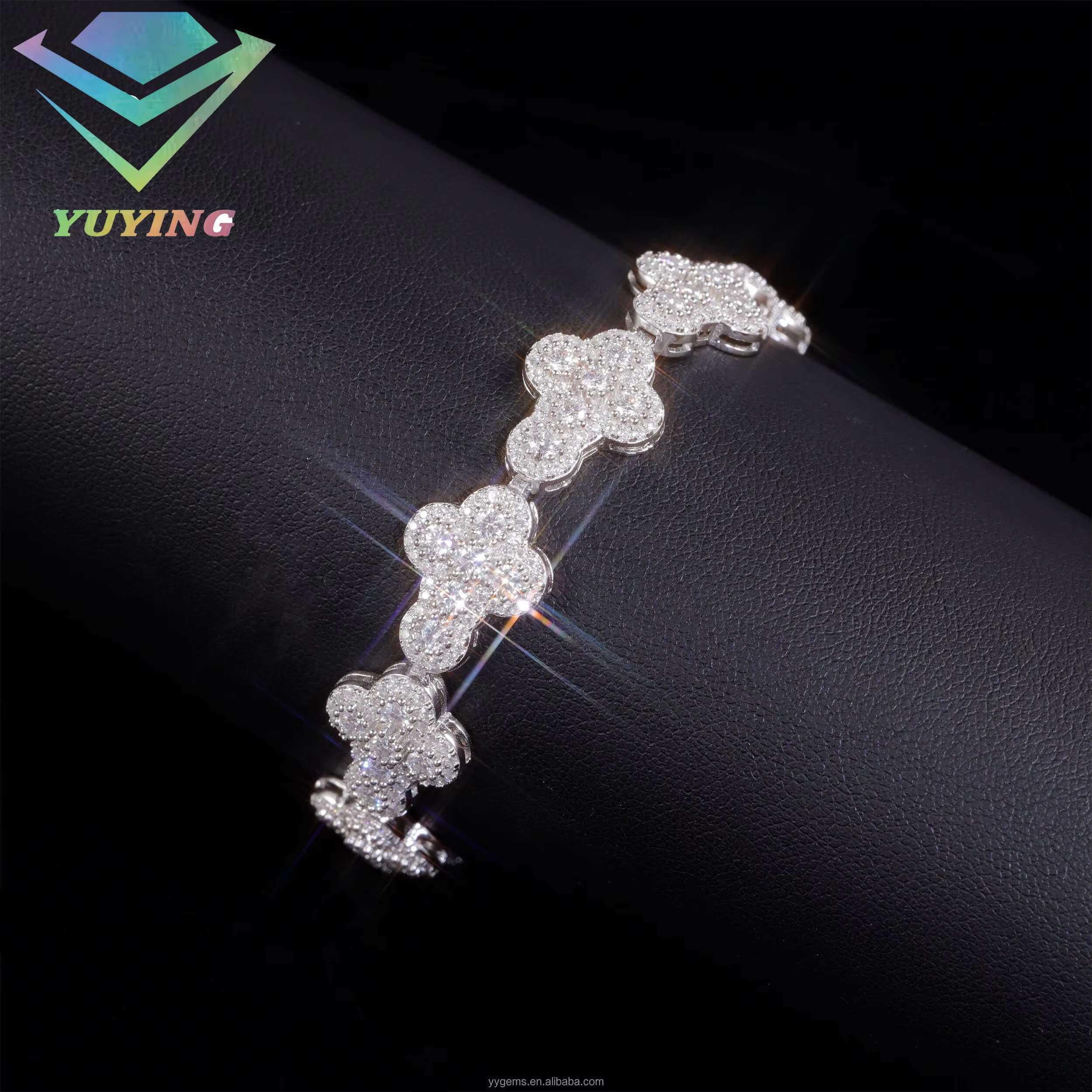 Yu Ying Mens Fine Jewelry New Style 13mm Wide Cross-Shape Cuban Bracelet S925 Silver VVS Moissanite Hip Hop Style
