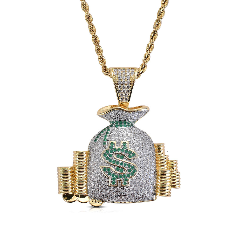 Moissanite Hip Hop Necklace Men Dollar Sign Money Bag Iced Out Luxury Trendy Bling Jewelry Pass the diamond tester