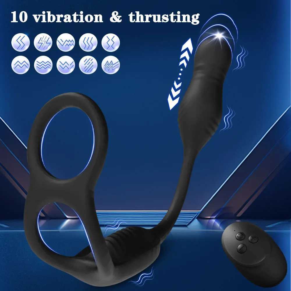 Telescopic Anal Vibrator Male Prostate Massager With Delay Ejaculation Penis Ring Buttplug Anus Vibrator Dildo Sex Toys For Men W250624