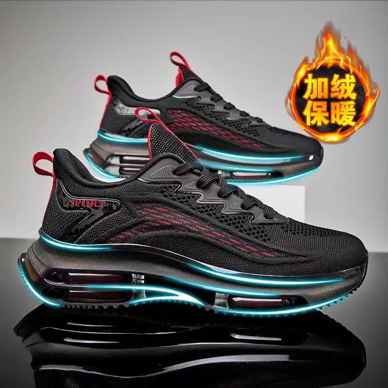 8021-New Full Palm Air Cushion Spring Men's Shoes Flying Woven Mesh Breathable Sneakers Casual Shoes Air Cushion Shock Absorbing Heightened Runni