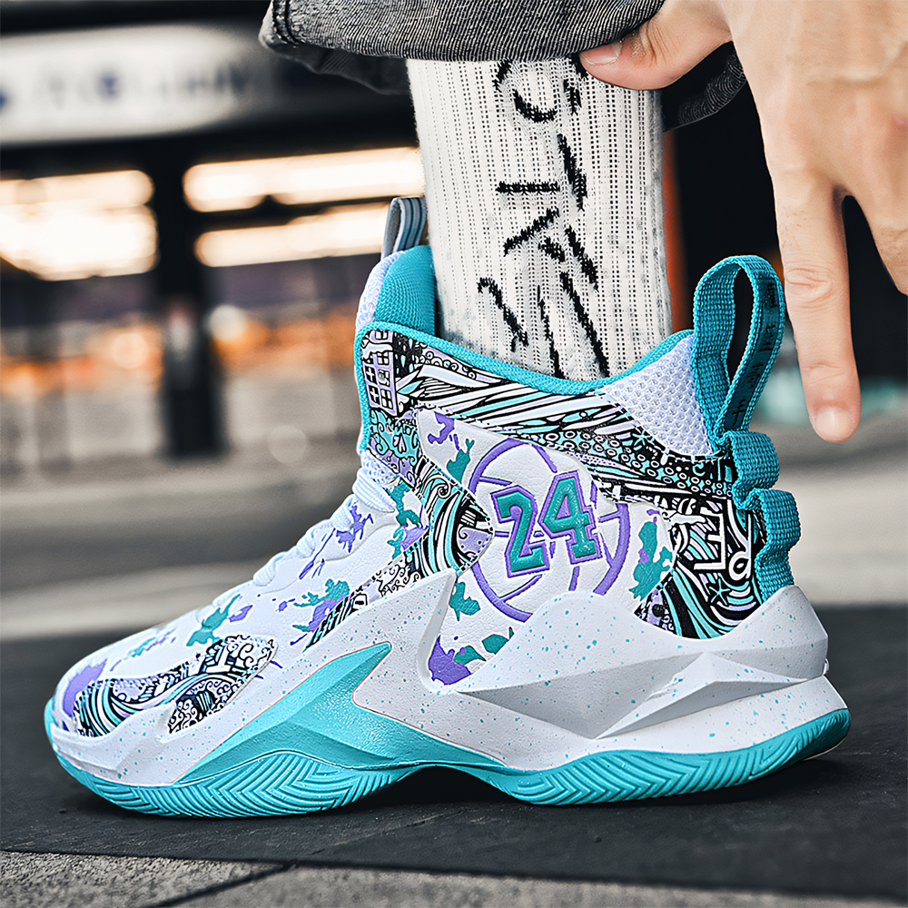 8905-High Top Men's Shoes, Basketball Shoes, Autumn and Winter Grip Mesh, Leather, Junior High School Sports Shoes, Practical Shoes, Non-slip Run