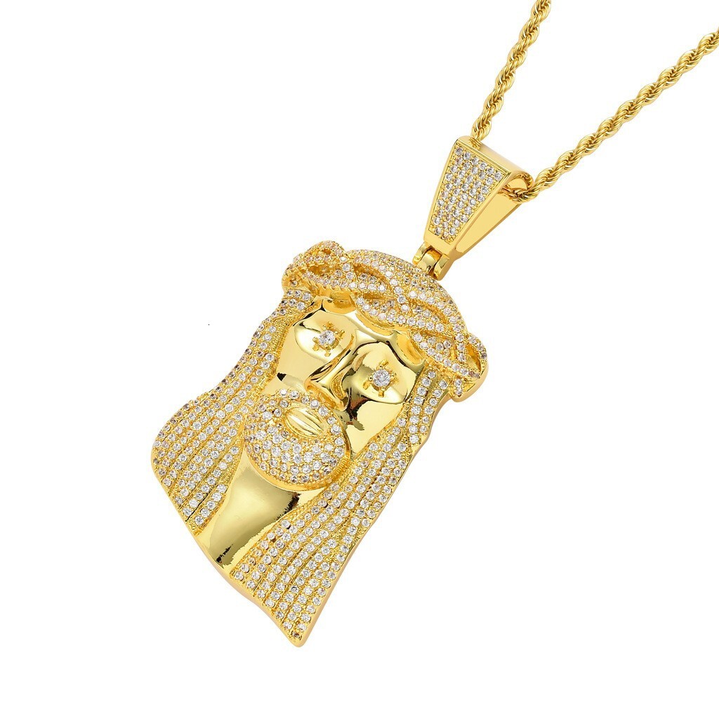 Moissanite Necklace 92mm Men's Head Pendant Diamond Studded Trendy Hip Hop Accessory Pass the diamond tester