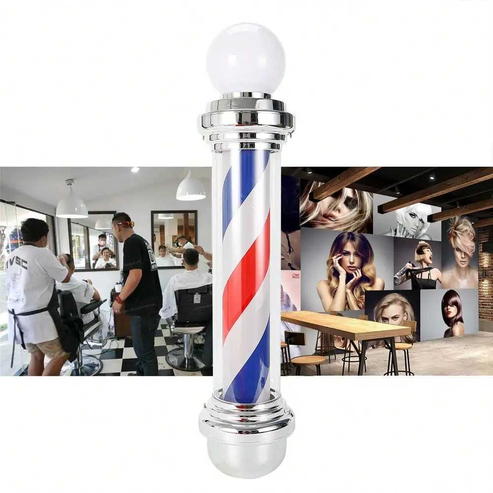 32 Barber Pole LED Light Red White Blue Rotating Stripes Metal Hair Salon Shop W250624