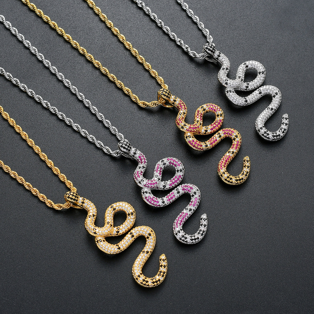 Luxury Moissanite Bling Iced Out Colorful Snake Pendant Diamond Studded Hip Hop Swag Necklace Trendy Accessory Pass the diamond tester