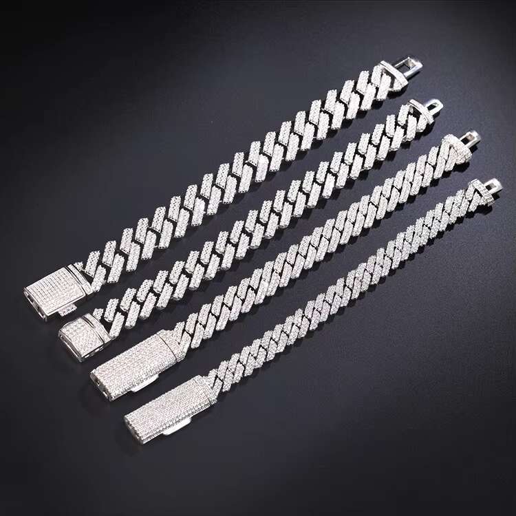 Excellent Moissanite 10mm Wide Rapper Stylish Jewelry 925 Silver Cuban Link Chain