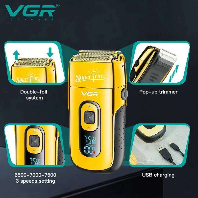 VGR Rechargeable Barber Hair 3-Speed Shaver For Men Bald Head Shaving Hine Professional Beard Electric Razor