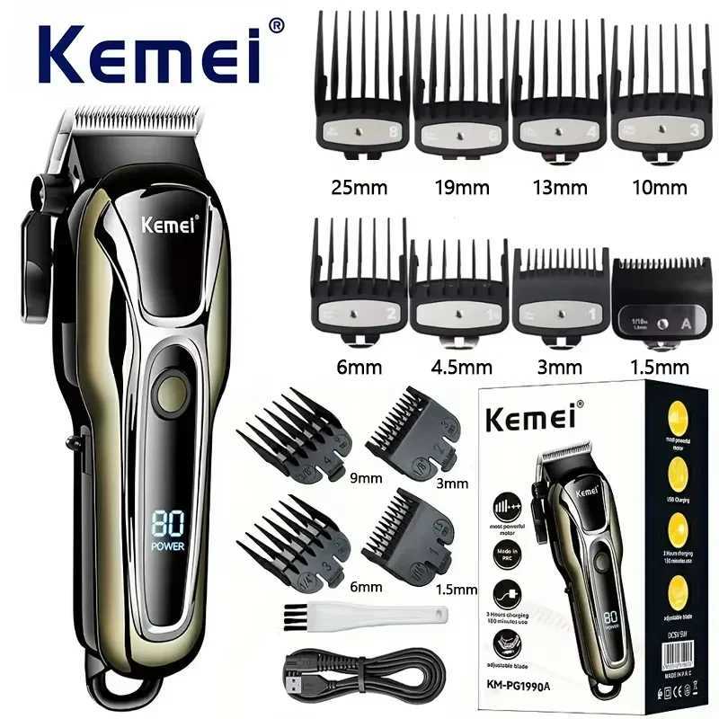 Kemei KM-PG1990A USB Rechargeable Electric Hair Clipper Professional Cordless Mens Hair Trimmer Mens Hair Cutting Machine Barber XJ250624