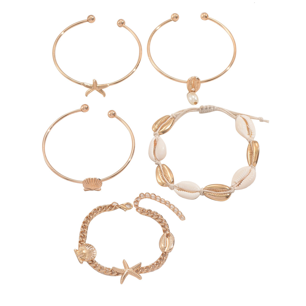 New Ocean Style Women's Shell And Starfish Design Combination Bracelet Beach Party Jewelry