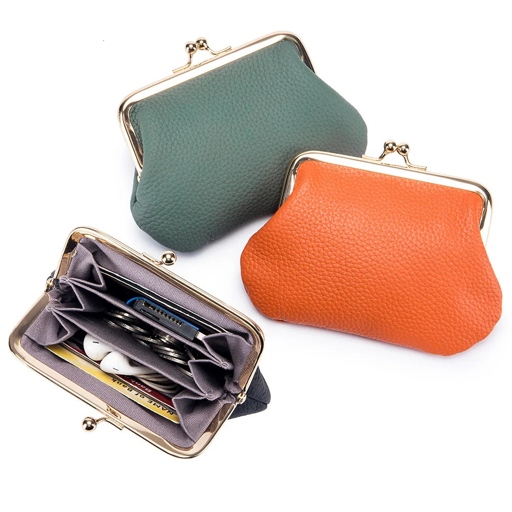 Coin Purse for Women Genuine Cow Leather Casual Card Holder Mini Storage Bag Small Short Wallet with Kiss Lock 250623