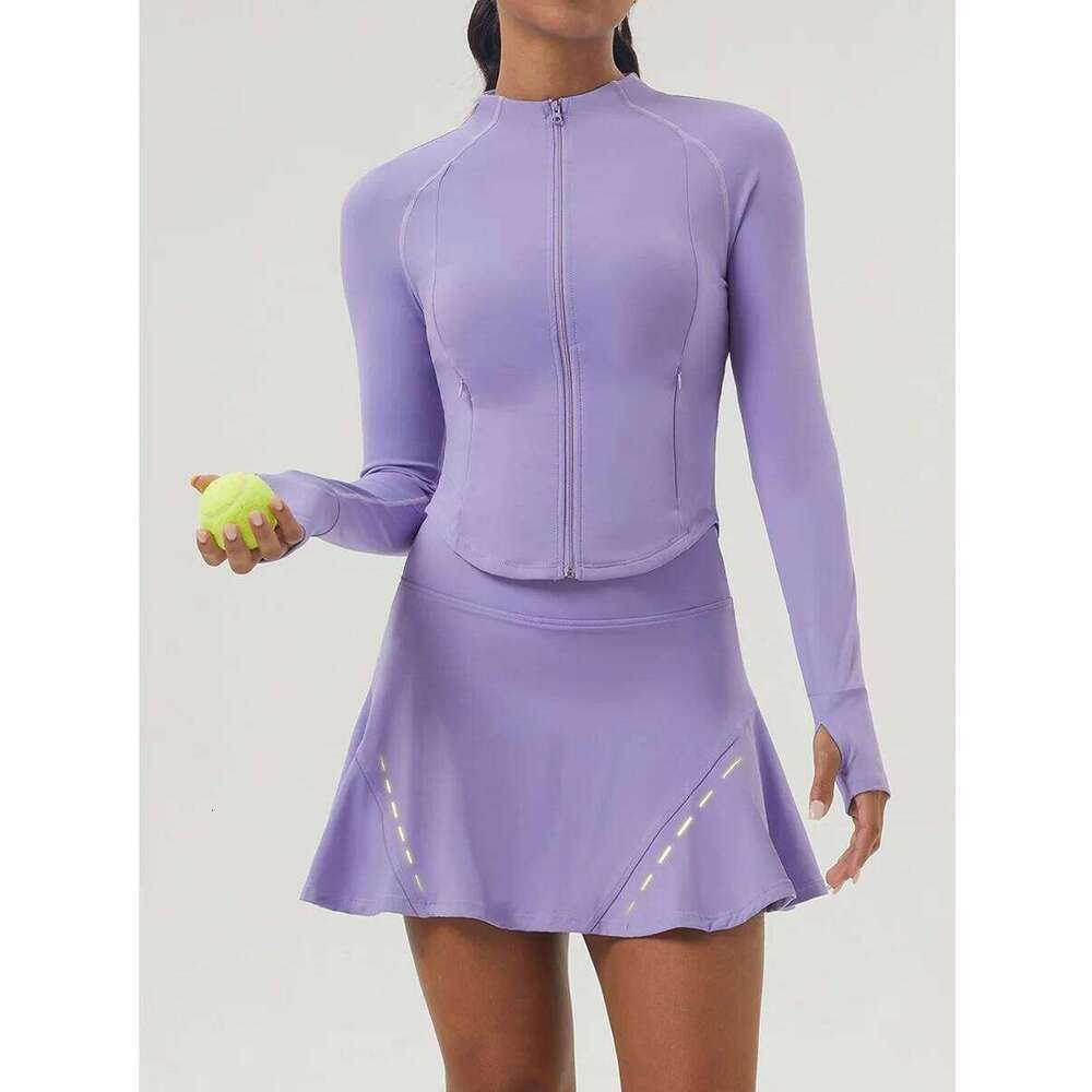 Yoga Sports Suit Tennis Skirt for Golf Pickleball Athletic Skorts Workout clothes long sleeve pocket zipper jacket Fiess Set