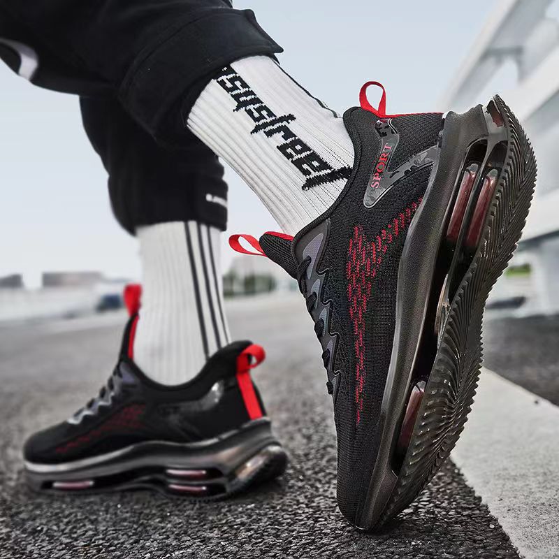 8021-New Full Palm Air Cushion Spring Men's Shoes Flying Woven Mesh Breathable Sneakers Casual Shoes Air Cushion Shock Absorbing Heightened Runni