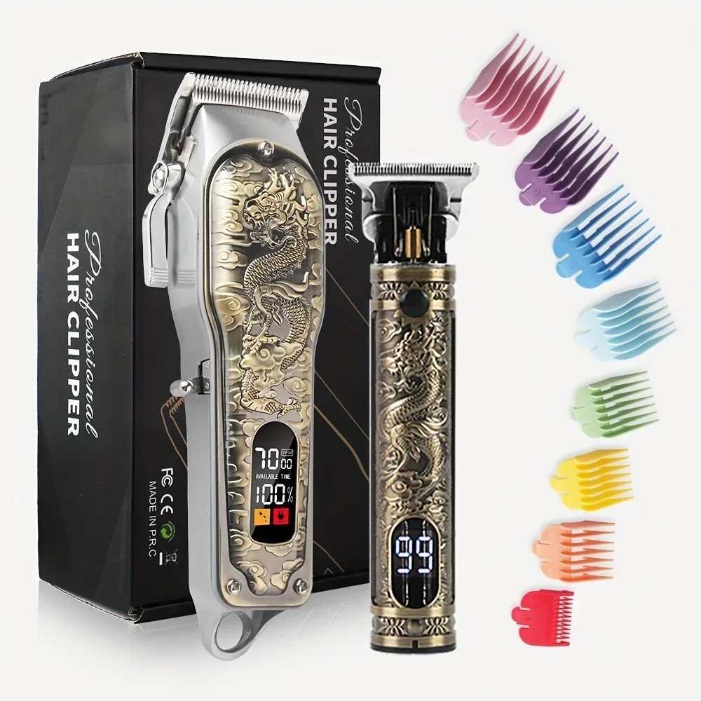 2pcs/Set Professional Hair Clippers Set Cordless Portable Electric Shaver Trimmer With LED Display Hair Cutting Machine For Me XJ250624