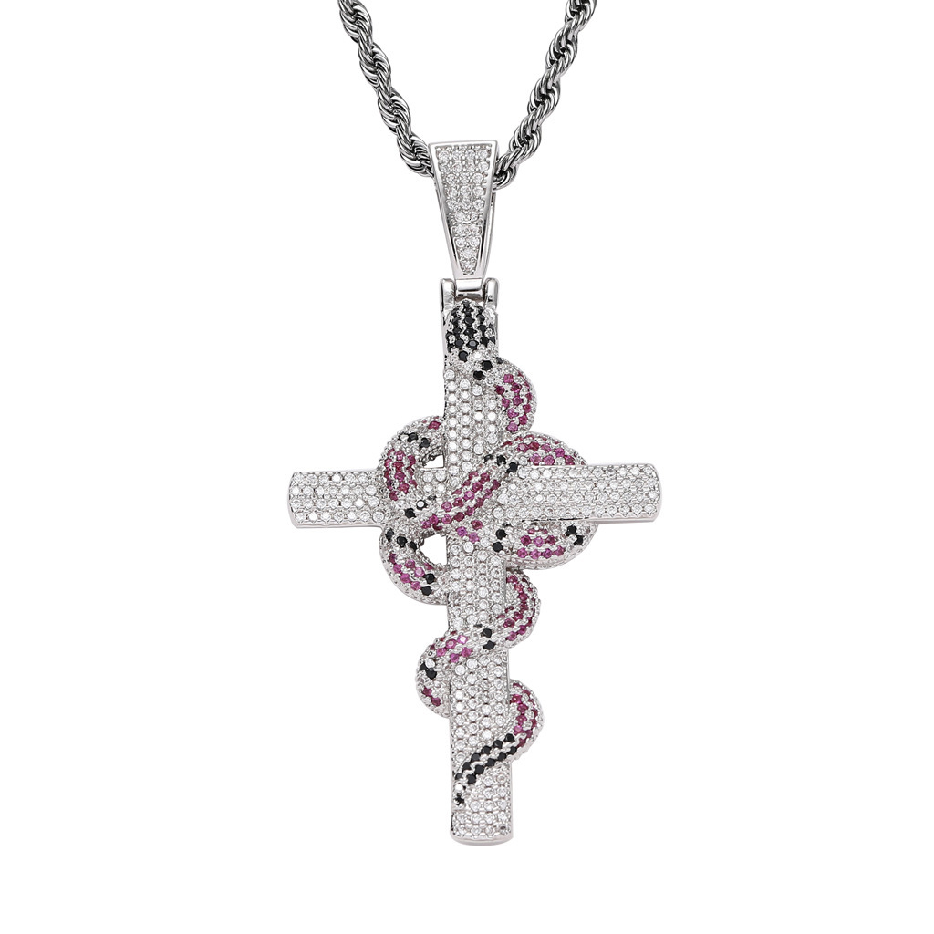 Luxury Moissanite Jewelry Cross Snake Pendant Creative Diamond Studded Hip Hop Accessory Pass the diamond tester